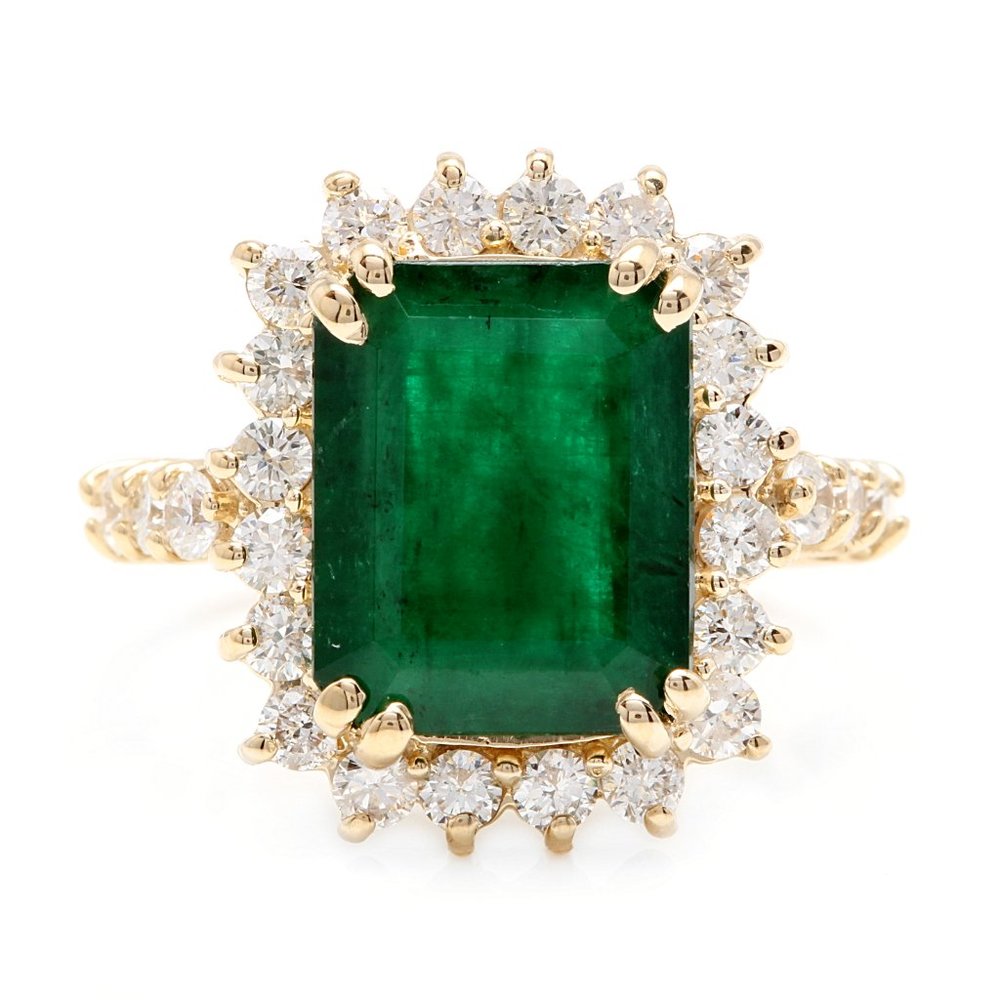 5.20 Ct Natural Emerald & Diamond 14KY Gold Ring